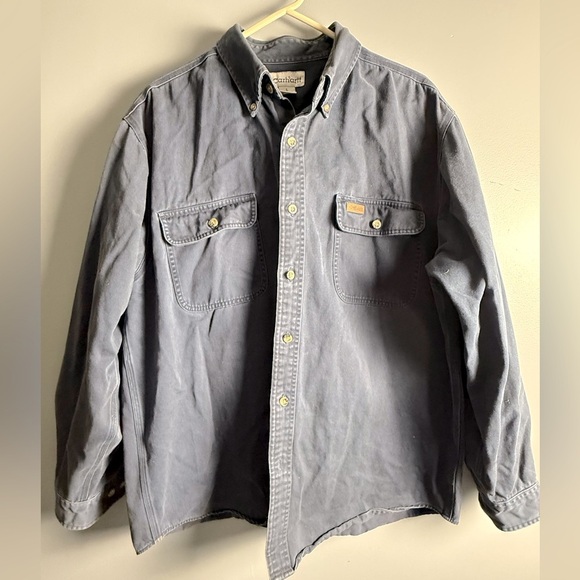 Carhartt VTG Rugged Outdoor Wear Long Sleeve Button Up Distressed Shirt MenSz L - Picture 1 of 7